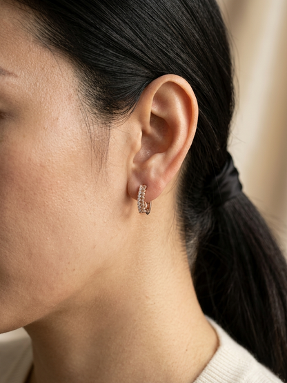 18K rose gold diamond hoop earrings with bead detailing, 0.32 carat total diamonds, elegant modern design – Emirates Diamonds