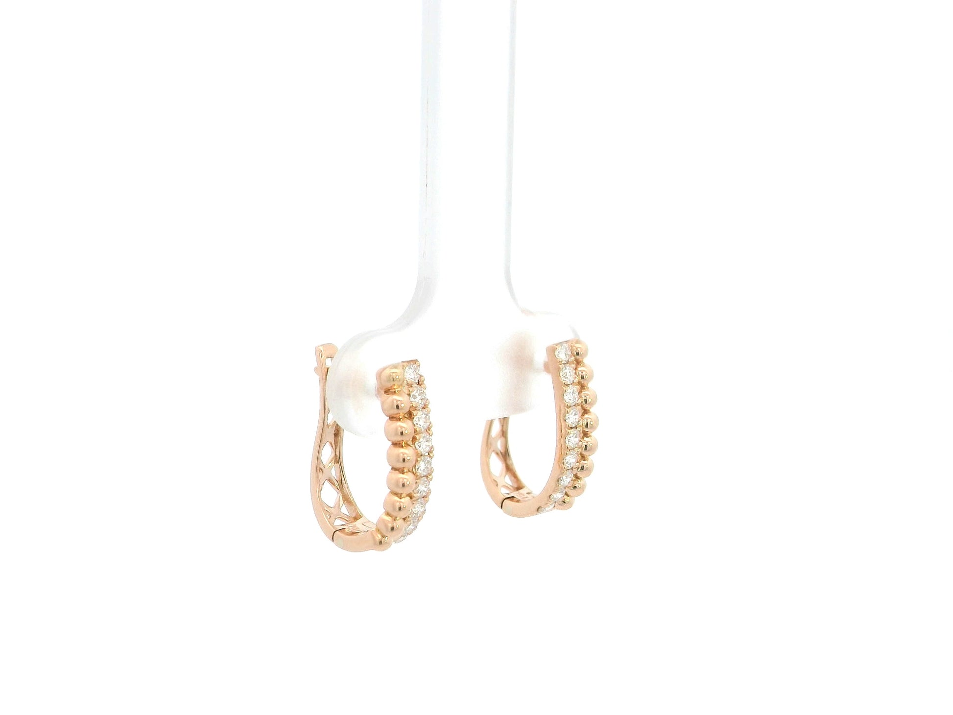 18K rose gold diamond hoop earrings with bead detailing, 0.32 carat total diamonds, elegant modern design – Emirates Diamonds