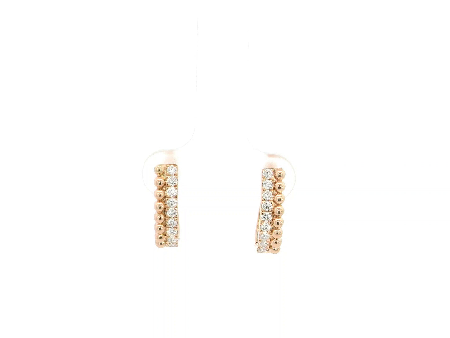 18K rose gold diamond hoop earrings with bead detailing, 0.32 carat total diamonds, elegant modern design – Emirates Diamonds