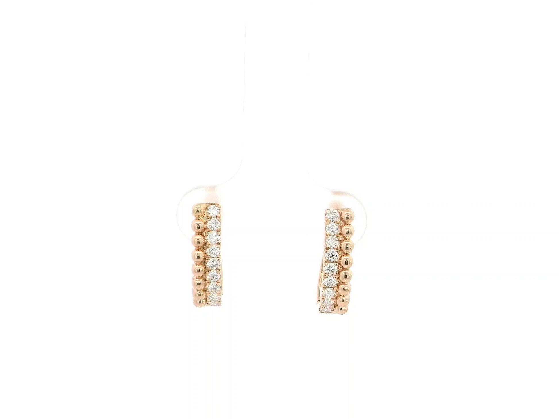 18K rose gold diamond hoop earrings with bead detailing, 0.32 carat total diamonds, elegant modern design – Emirates Diamonds