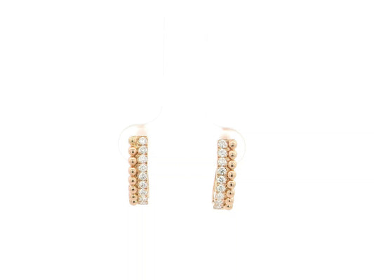 18K rose gold diamond hoop earrings with bead detailing, 0.32 carat total diamonds, elegant modern design – Emirates Diamonds