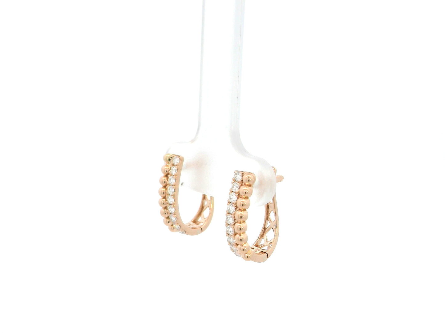18K rose gold diamond hoop earrings with bead detailing, 0.32 carat total diamonds, elegant modern design – Emirates Diamonds
