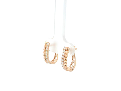 18K rose gold diamond hoop earrings with bead detailing, 0.32 carat total diamonds, elegant modern design – Emirates Diamonds
