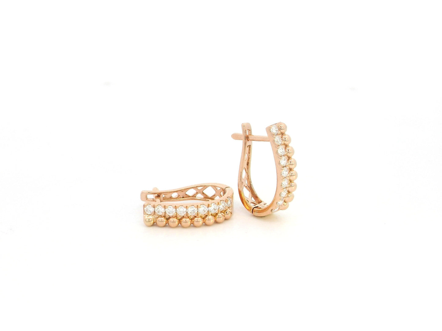 18K rose gold diamond hoop earrings with bead detailing, 0.32 carat total diamonds, elegant modern design – Emirates Diamonds