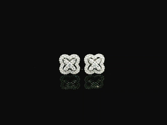 Diamond floral cluster stud earrings in 18K white gold by Emirates Diamonds