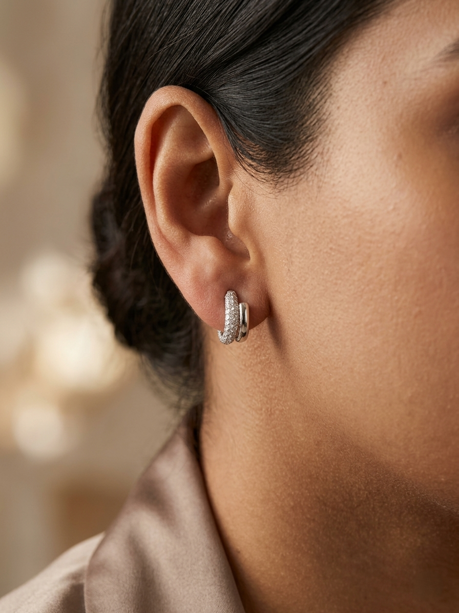 Diamond double row huggie earrings in 18K white gold Emirates Diamonds