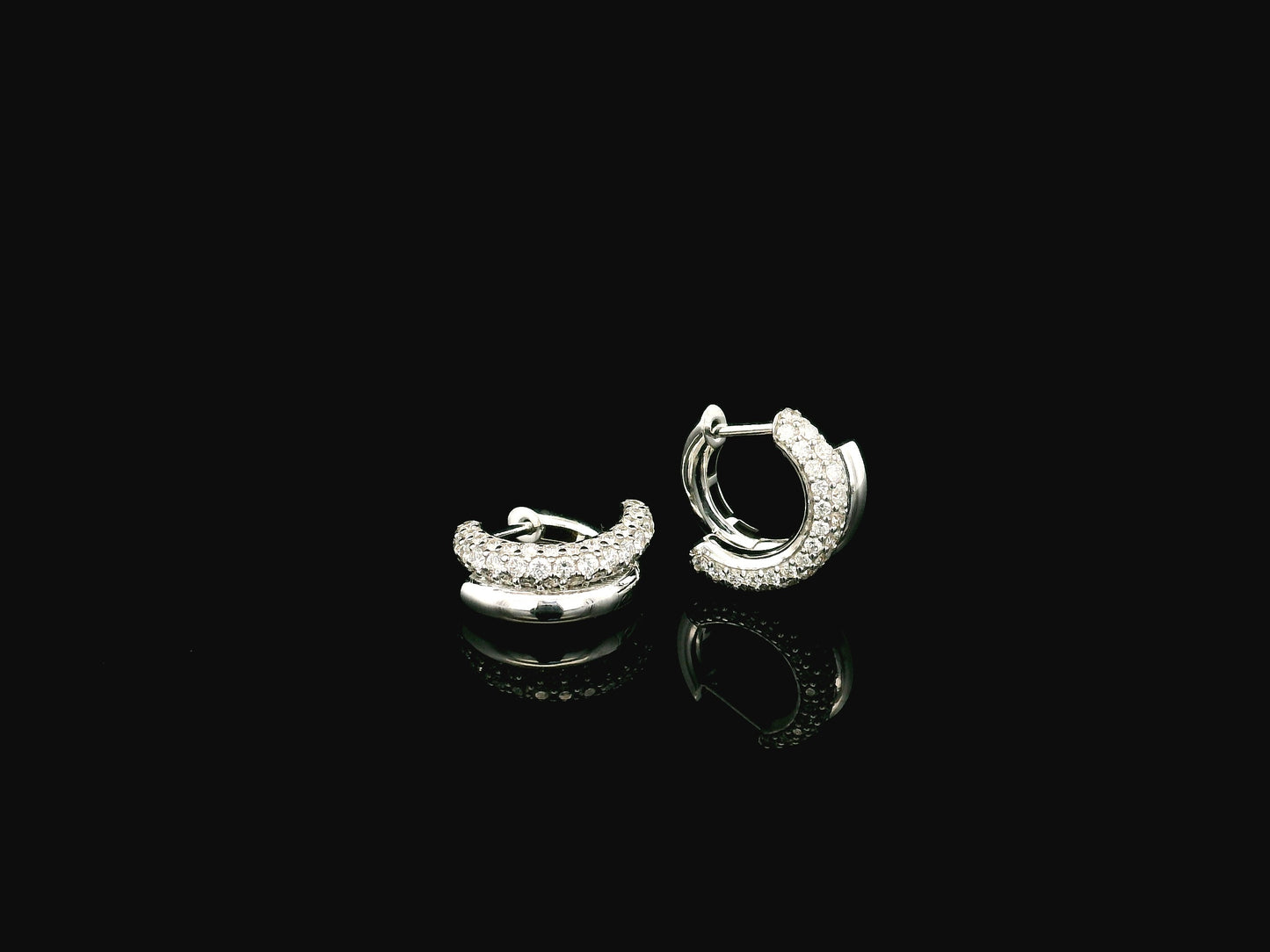 Diamond double row huggie earrings in 18K white gold Emirates Diamonds