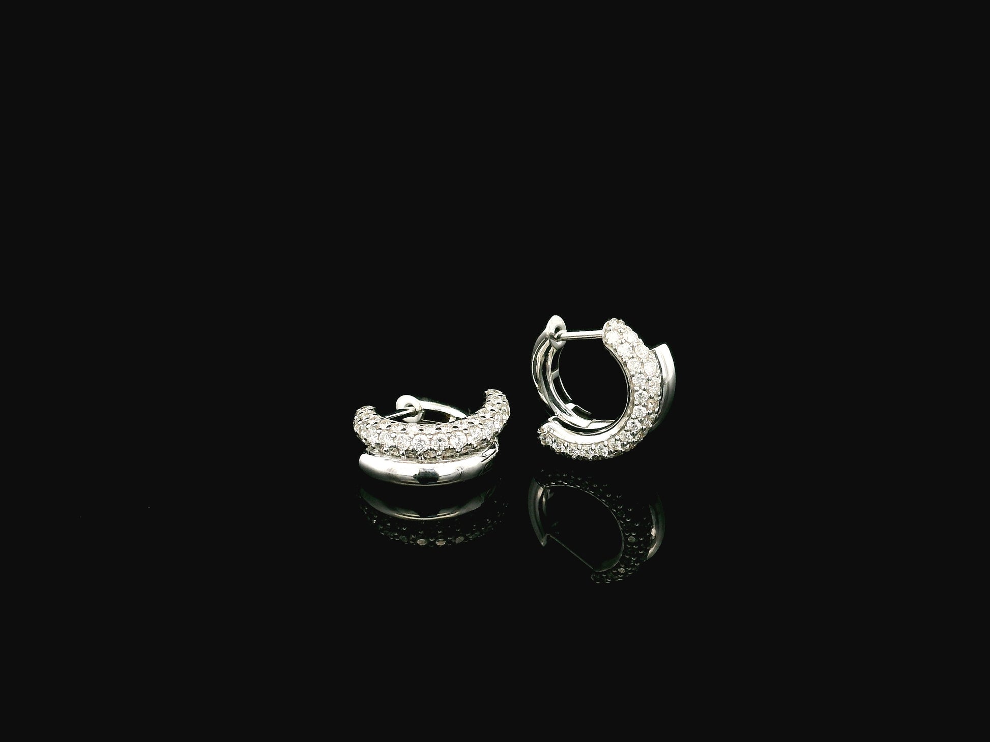Diamond double row huggie earrings in 18K white gold Emirates Diamonds