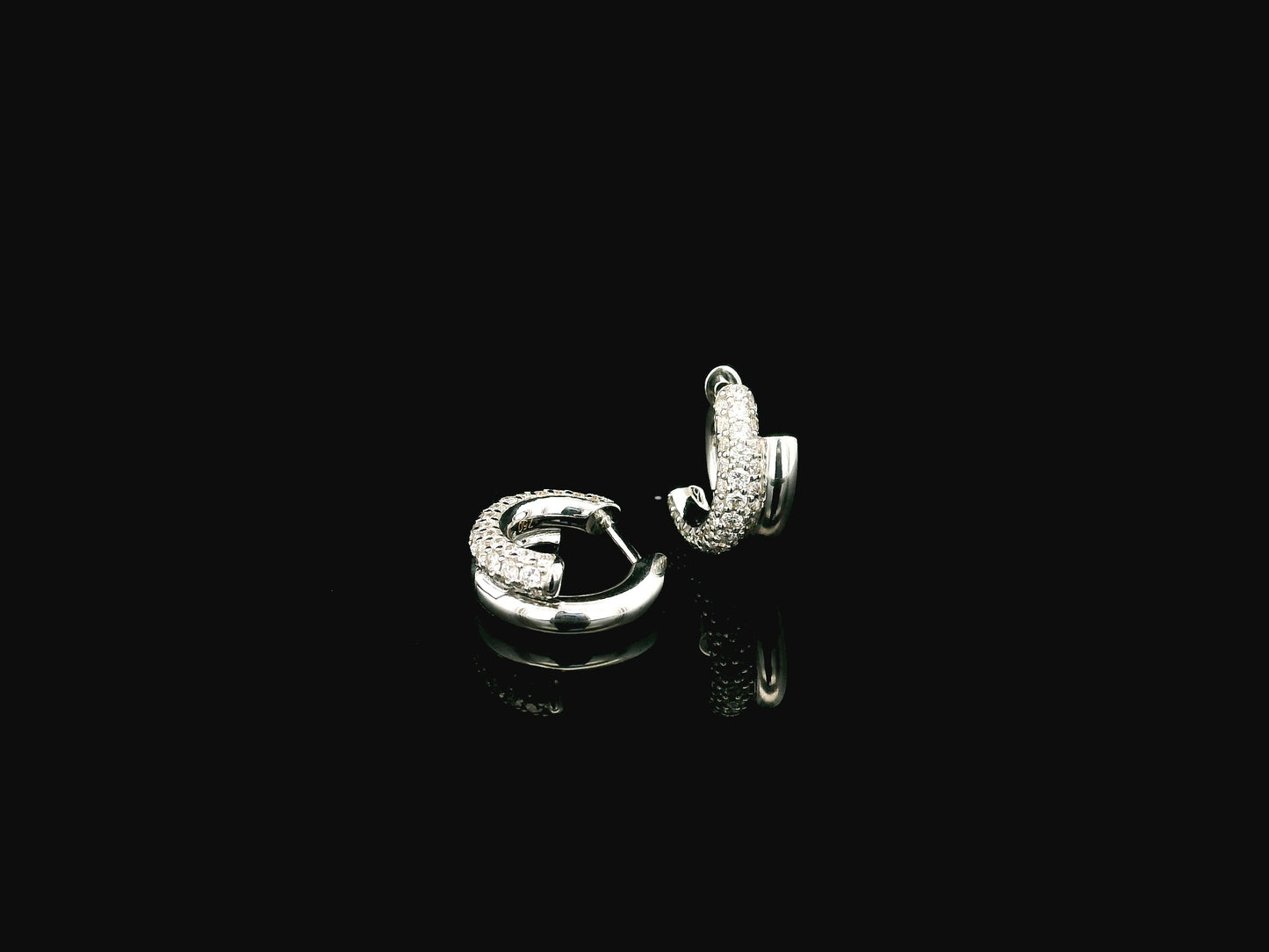 Diamond double row huggie earrings in 18K white gold Emirates Diamonds