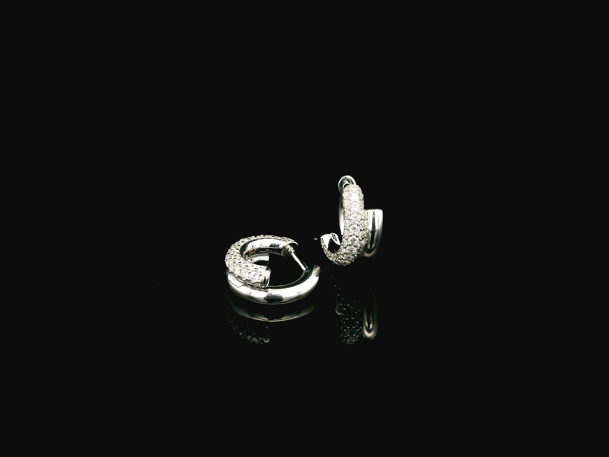 Diamond double row huggie earrings in 18K white gold Emirates Diamonds