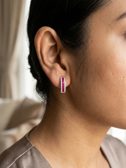 Ruby and diamond huggie earrings in 18K white gold Emirates Diamonds