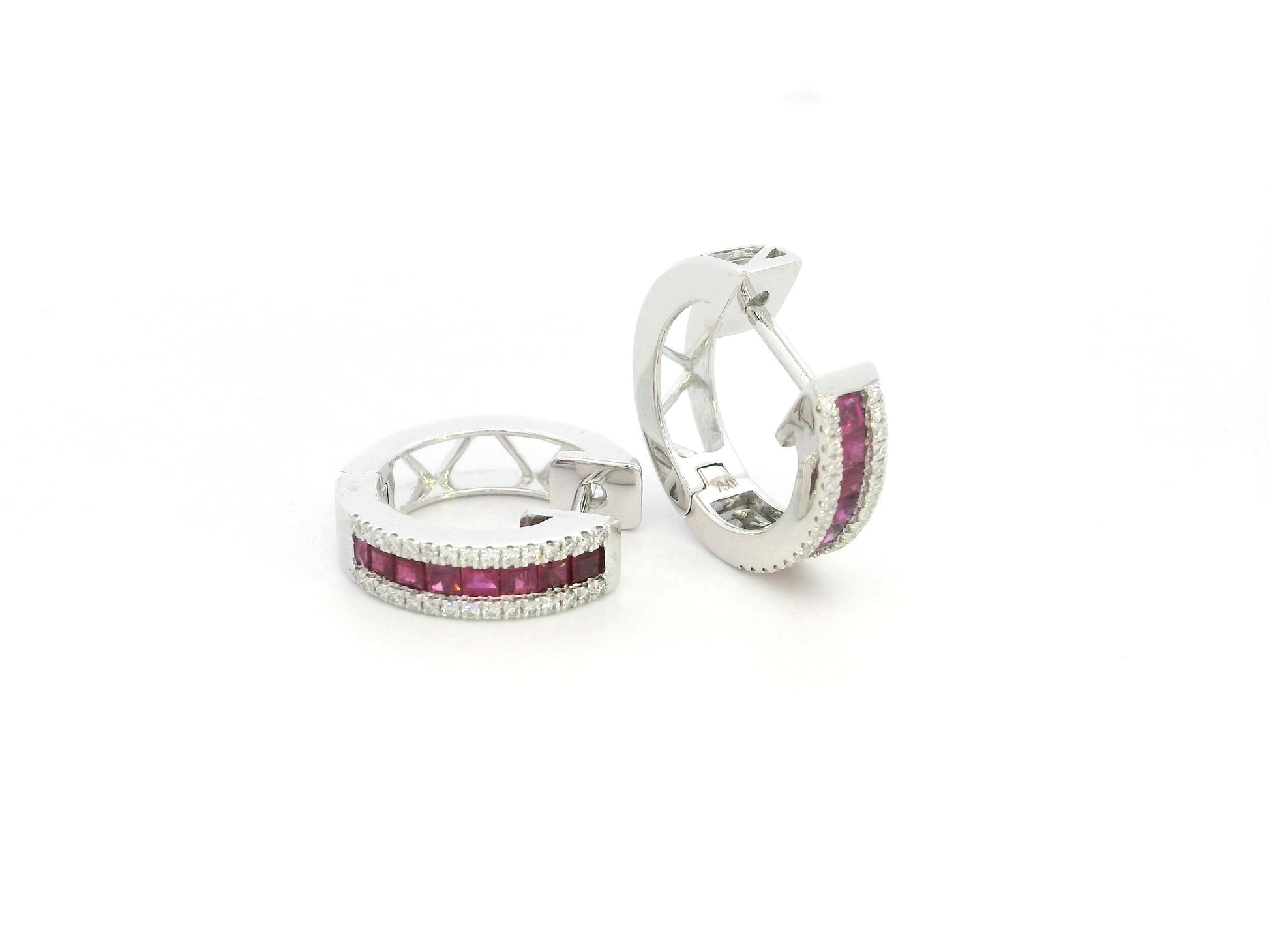 Ruby and diamond huggie earrings in 18K white gold Emirates Diamonds