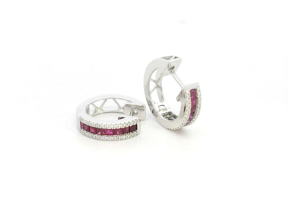 Ruby and diamond huggie earrings in 18K white gold Emirates Diamonds