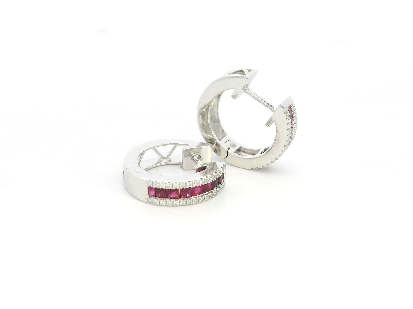 Ruby and diamond huggie earrings in 18K white gold Emirates Diamonds