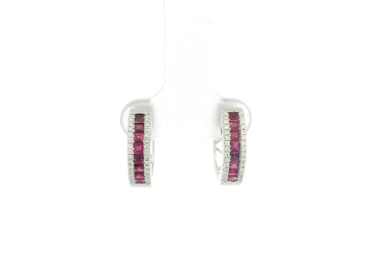 Ruby and diamond huggie earrings in 18K white gold Emirates Diamonds