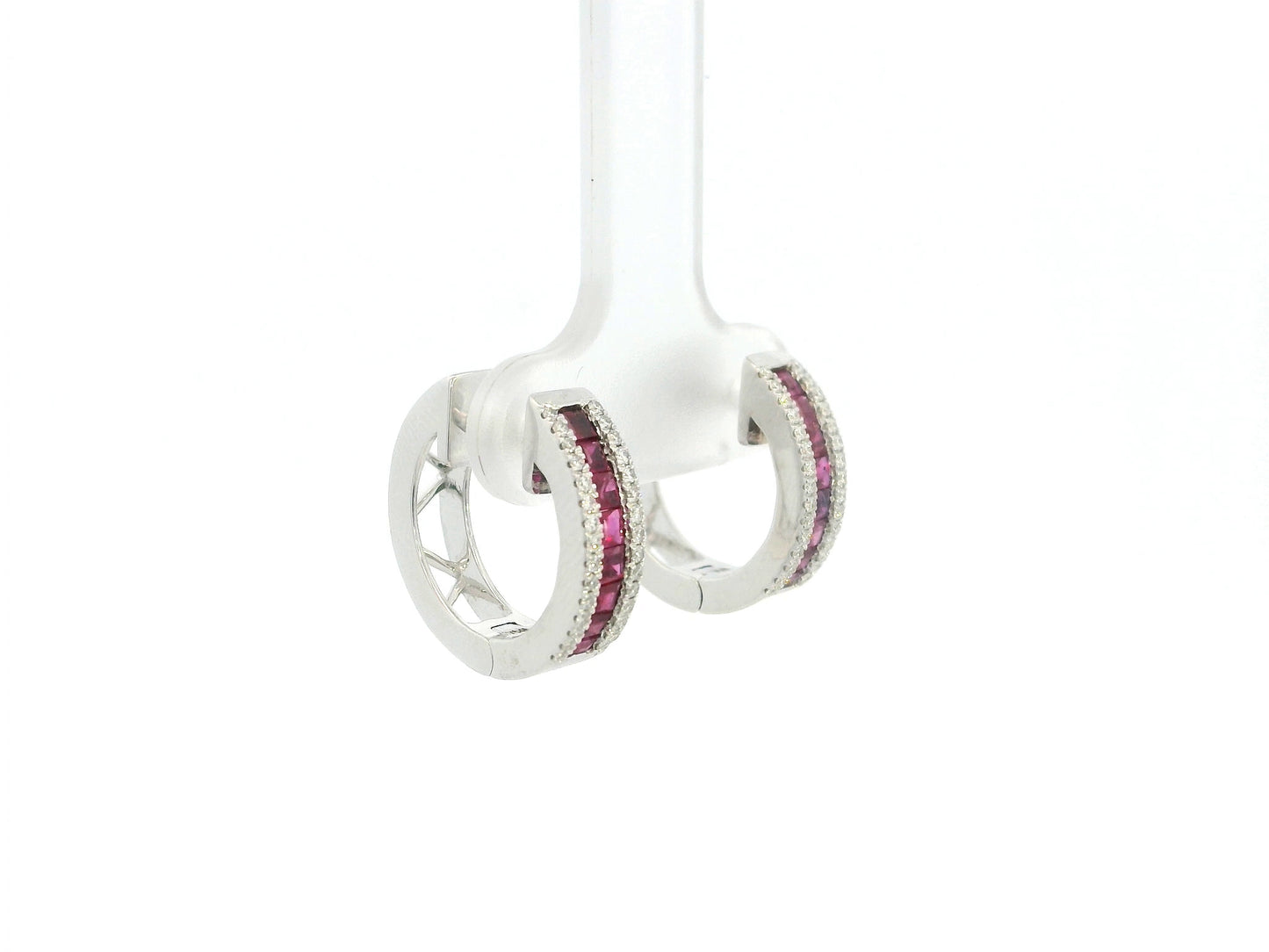 Ruby and diamond huggie earrings in 18K white gold Emirates Diamonds