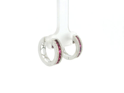 Ruby and diamond huggie earrings in 18K white gold Emirates Diamonds