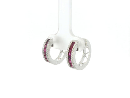 Ruby and diamond huggie earrings in 18K white gold Emirates Diamonds