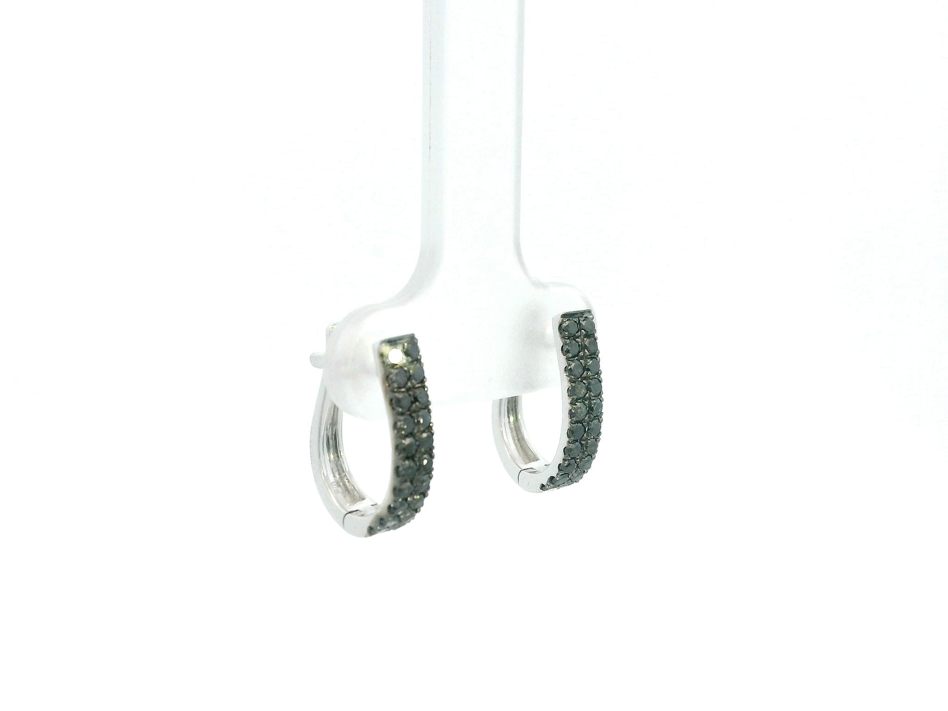 Black diamond hoop earrings in 18K white gold pavé design