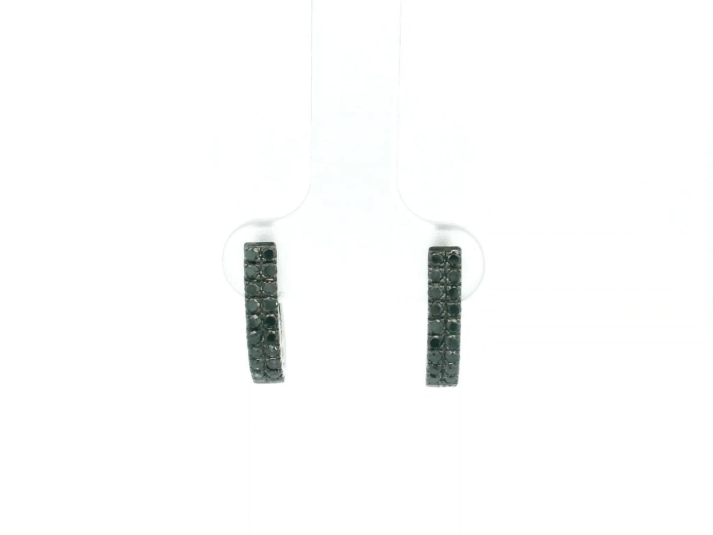 Black diamond hoop earrings in 18K white gold pavé design
