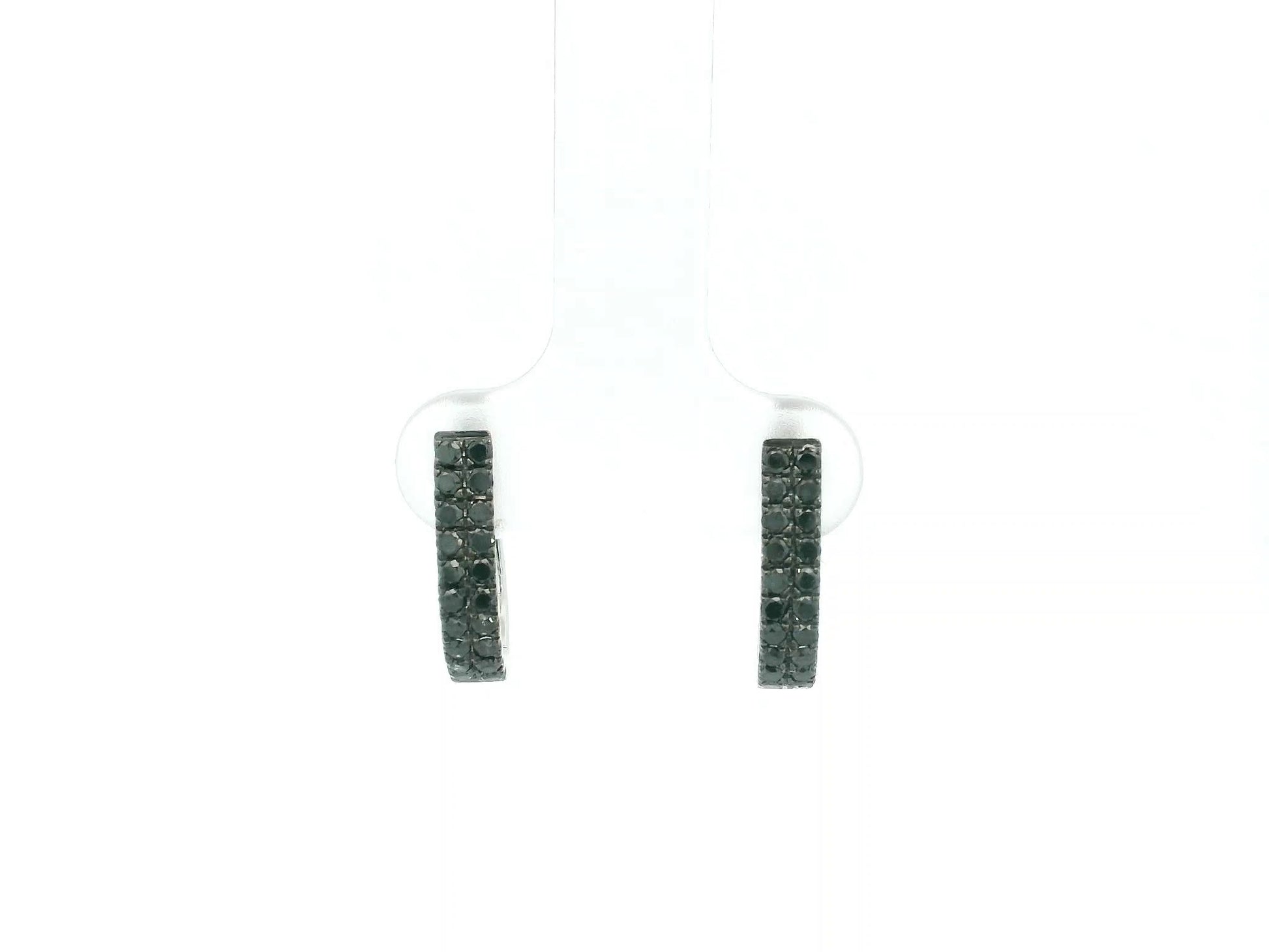 Black diamond hoop earrings in 18K white gold pavé design
