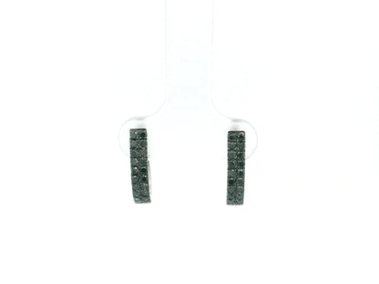 Black diamond hoop earrings in 18K white gold pavé design