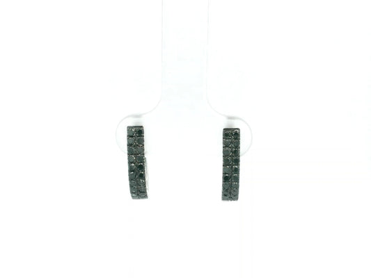 Black diamond hoop earrings in 18K white gold pavé design