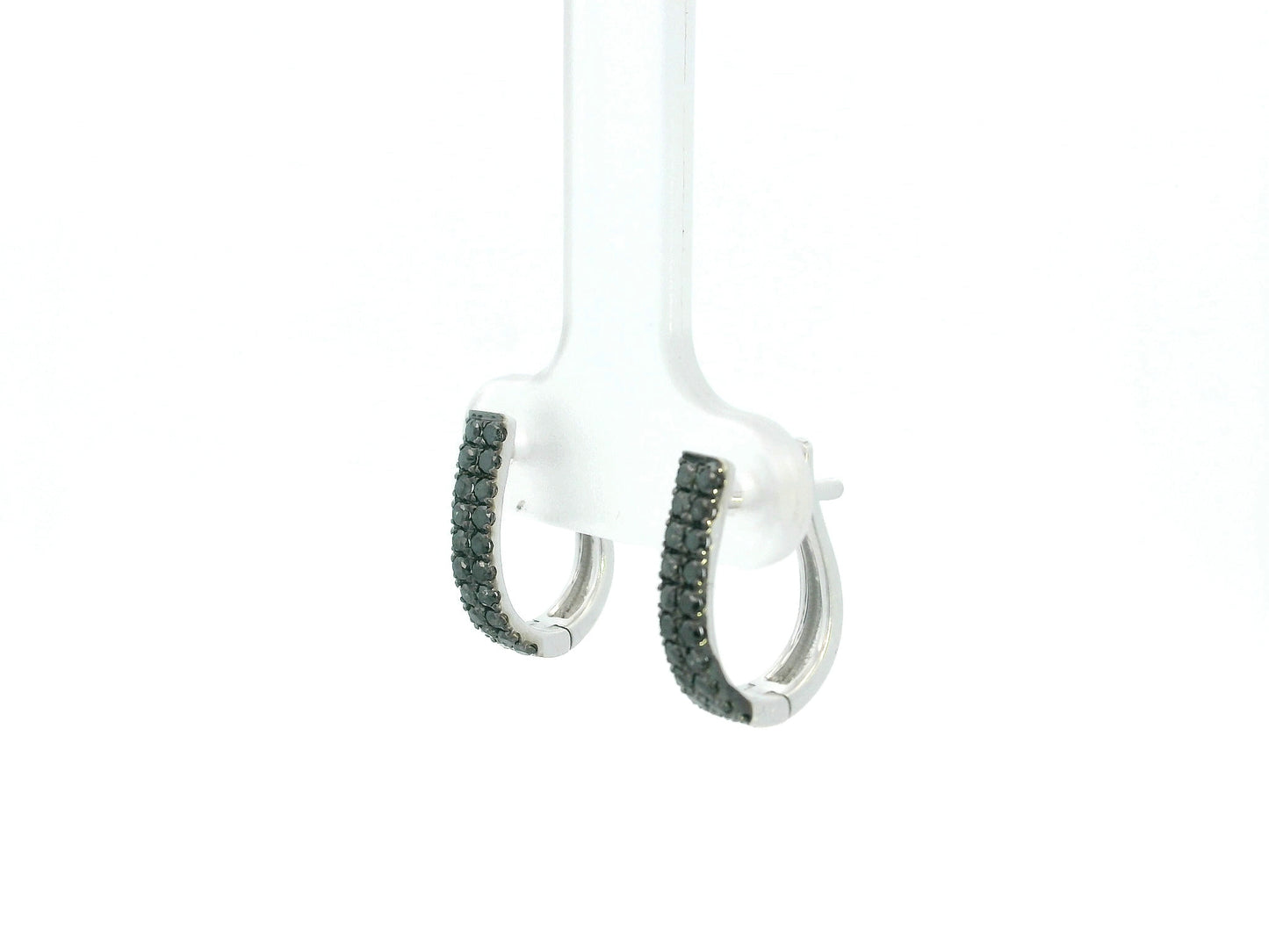 Black diamond hoop earrings in 18K white gold pavé design