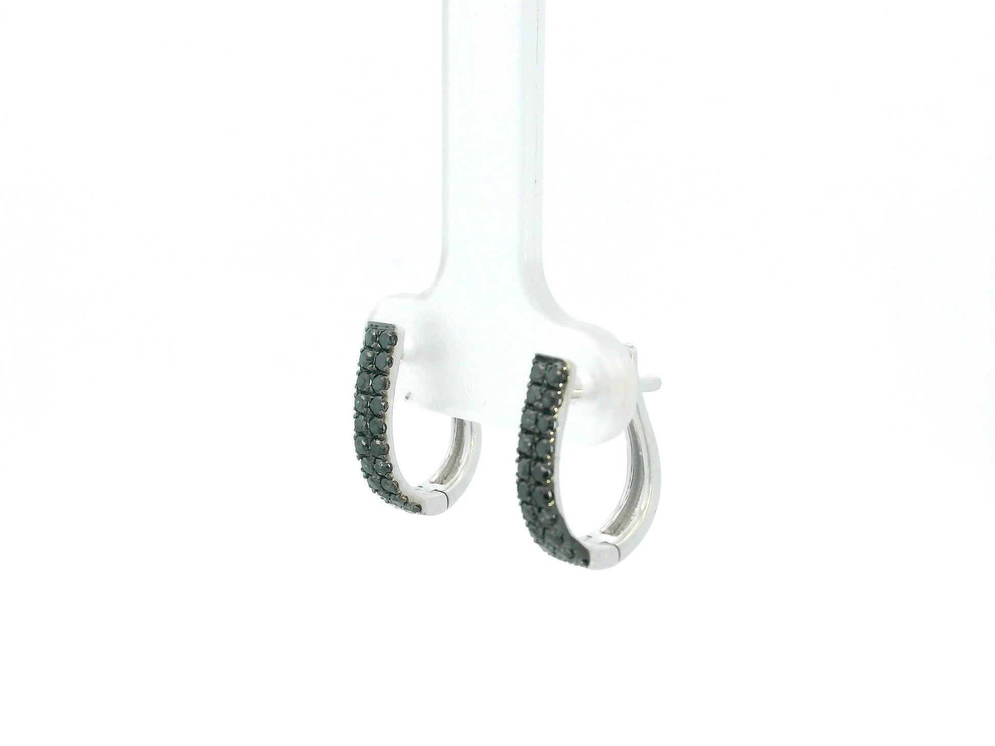 Black diamond hoop earrings in 18K white gold pavé design