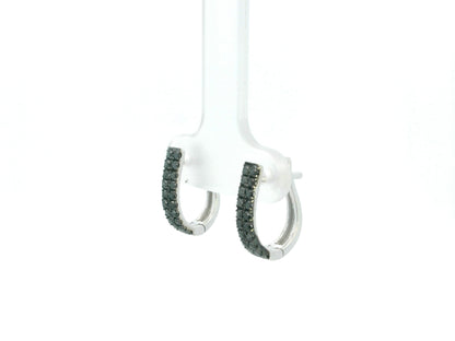 Black diamond hoop earrings in 18K white gold pavé design