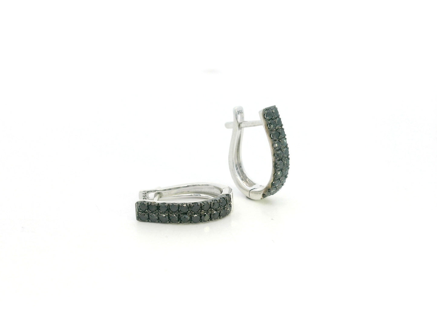 Black diamond hoop earrings in 18K white gold pavé design
