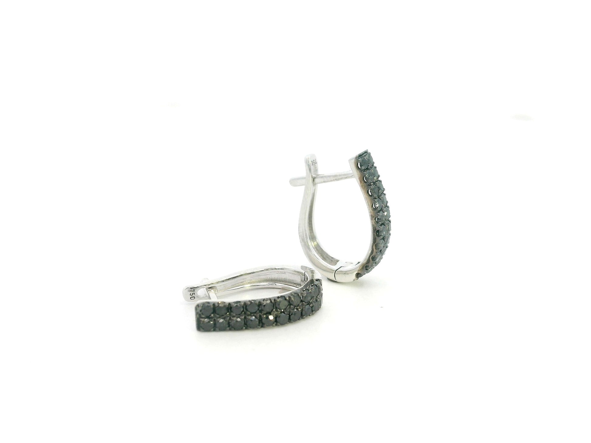 Black diamond hoop earrings in 18K white gold pavé design