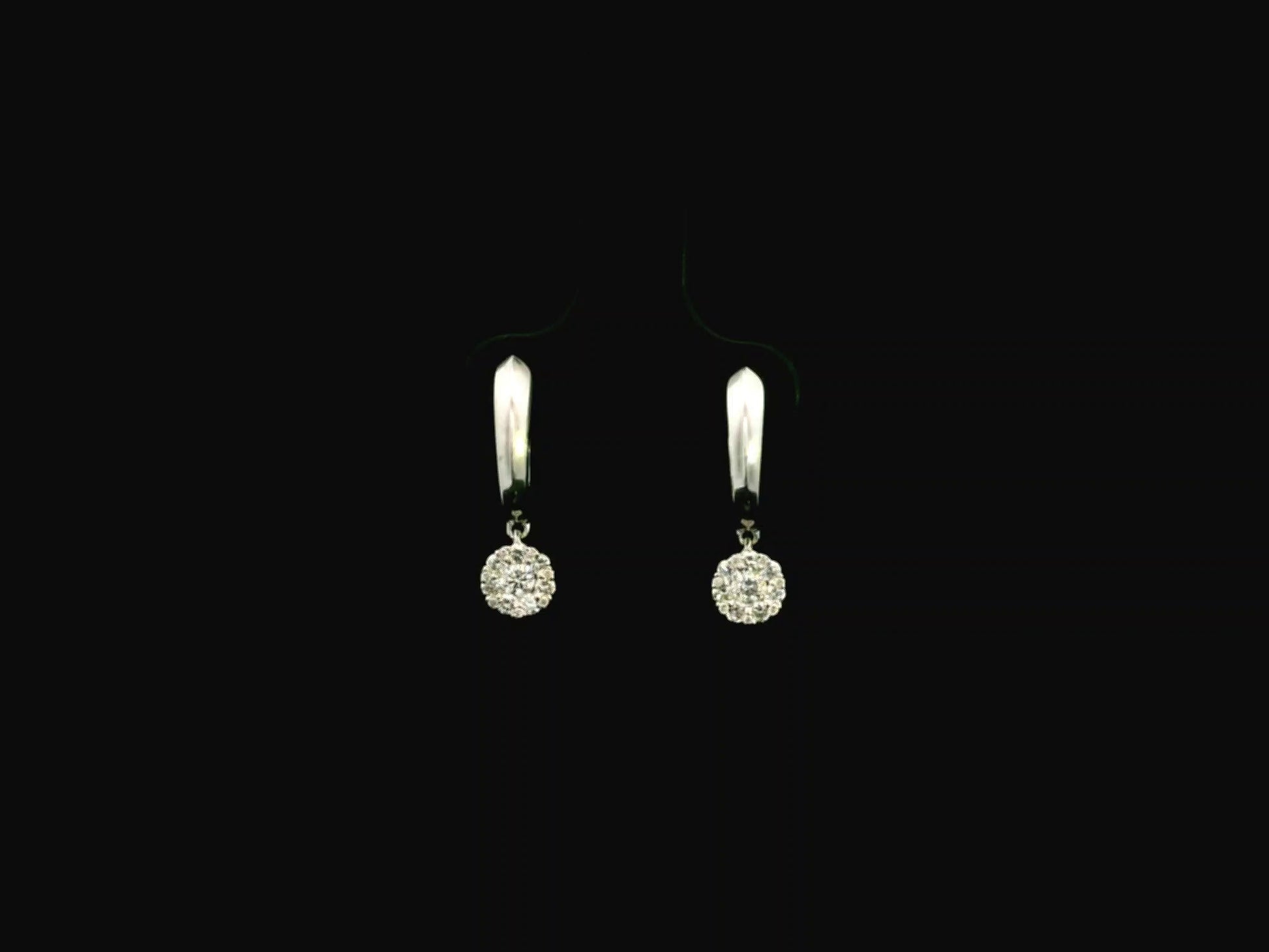 Diamond drop hoop earrings in 18K white gold with cluster diamond drops