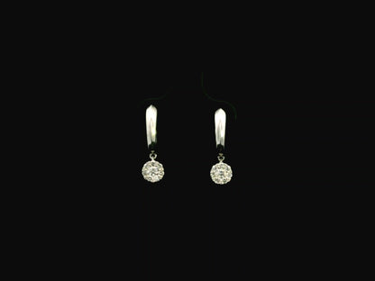 Diamond drop hoop earrings in 18K white gold with cluster diamond drops