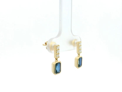 Blue sapphire and diamond drop earrings in 18K yellow gold emerald cut sapphire design