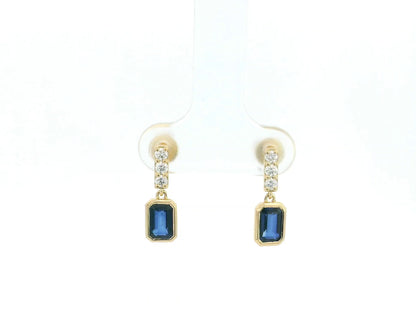 Blue sapphire and diamond drop earrings in 18K yellow gold emerald cut sapphire design