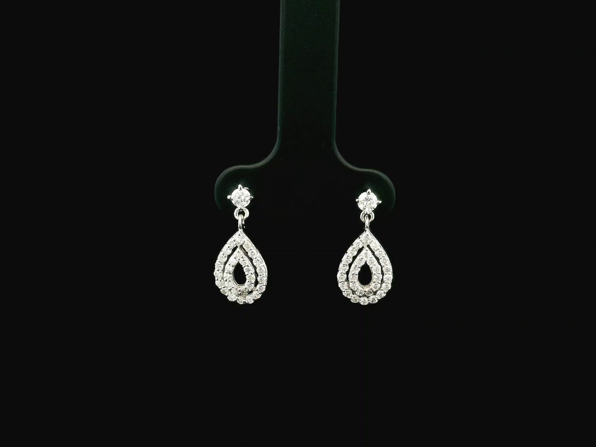 Diamond teardrop drop earrings in 18K white gold pavé pear shape design