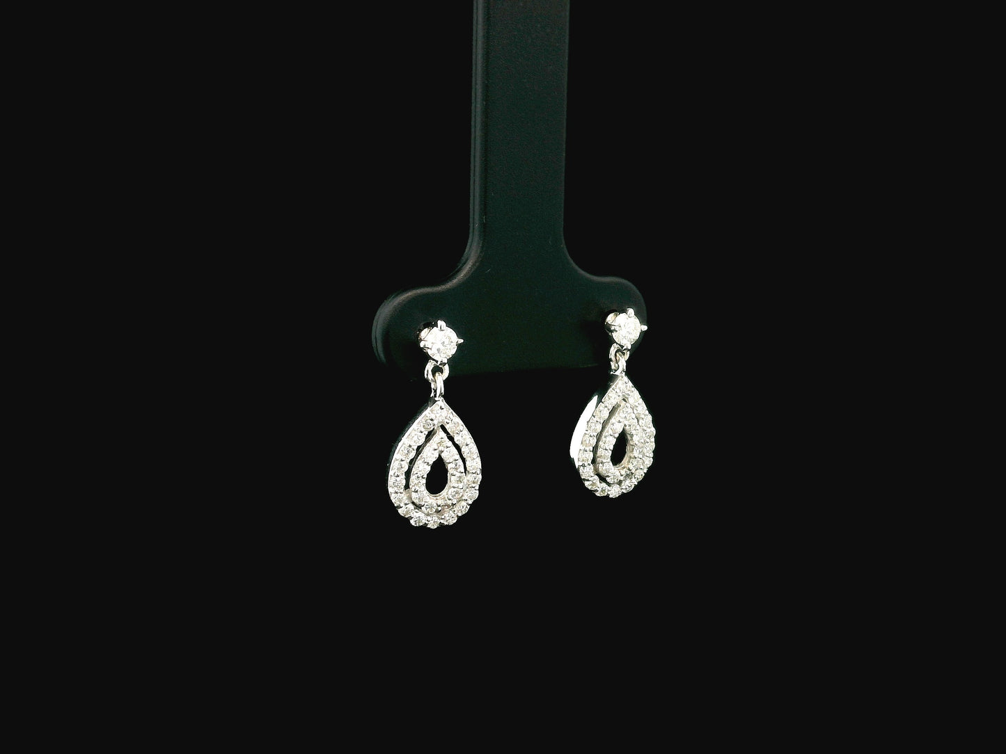 Diamond teardrop drop earrings in 18K white gold pavé pear shape design