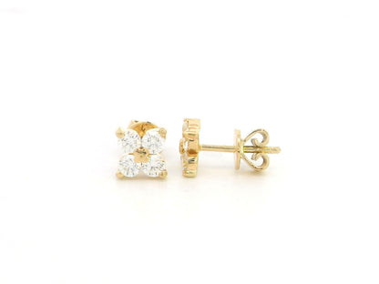 Diamond cluster stud earrings in 18K yellow gold with four-stone natural diamond design