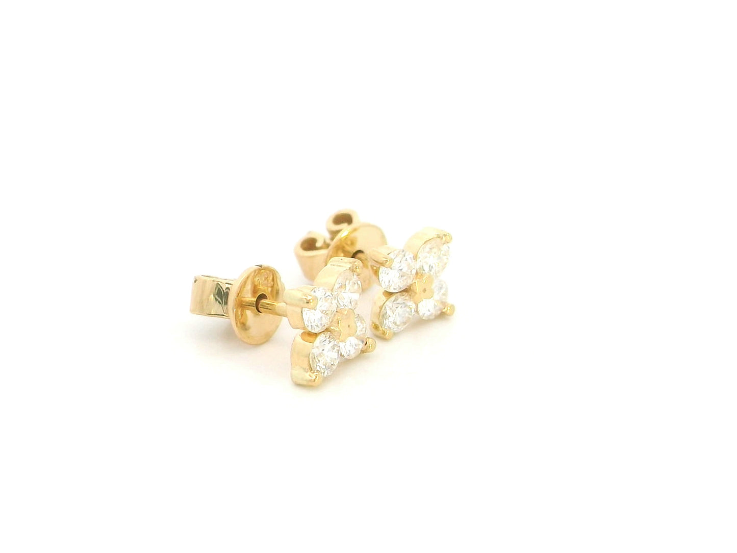 Diamond cluster stud earrings in 18K yellow gold with four-stone natural diamond design
