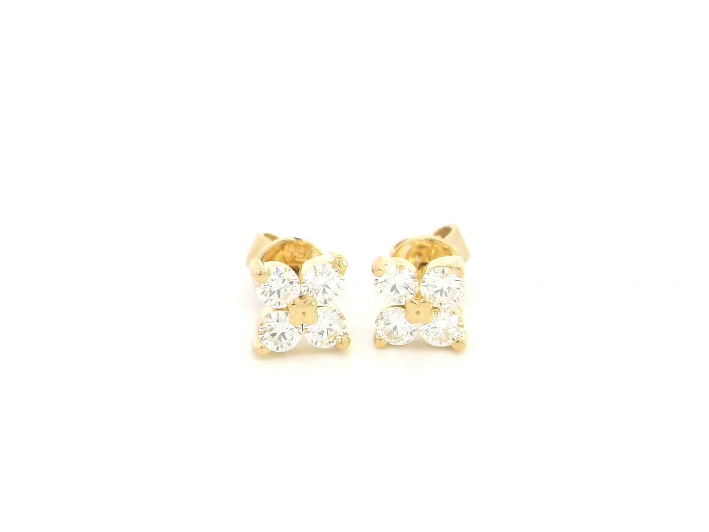 Diamond cluster stud earrings in 18K yellow gold with four-stone natural diamond design