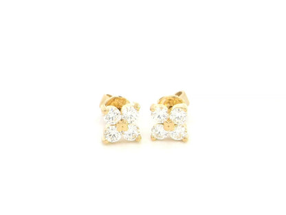 Diamond cluster stud earrings in 18K yellow gold with four-stone natural diamond design
