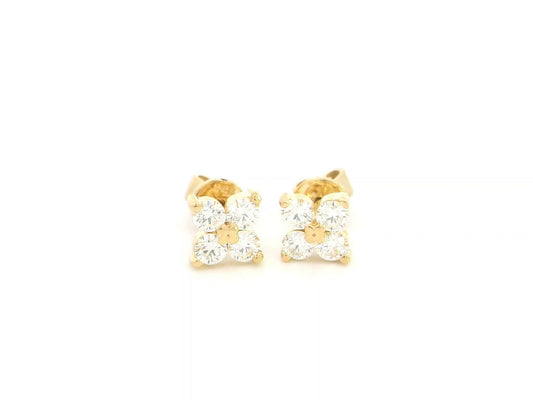 Diamond cluster stud earrings in 18K yellow gold with four-stone natural diamond design