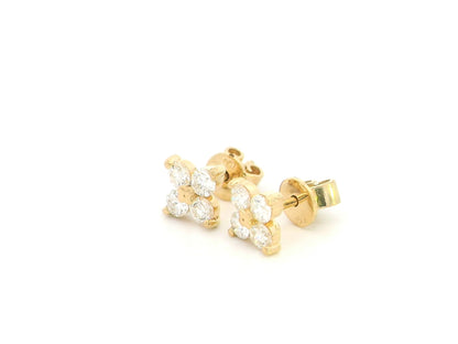 Diamond cluster stud earrings in 18K yellow gold with four-stone natural diamond design