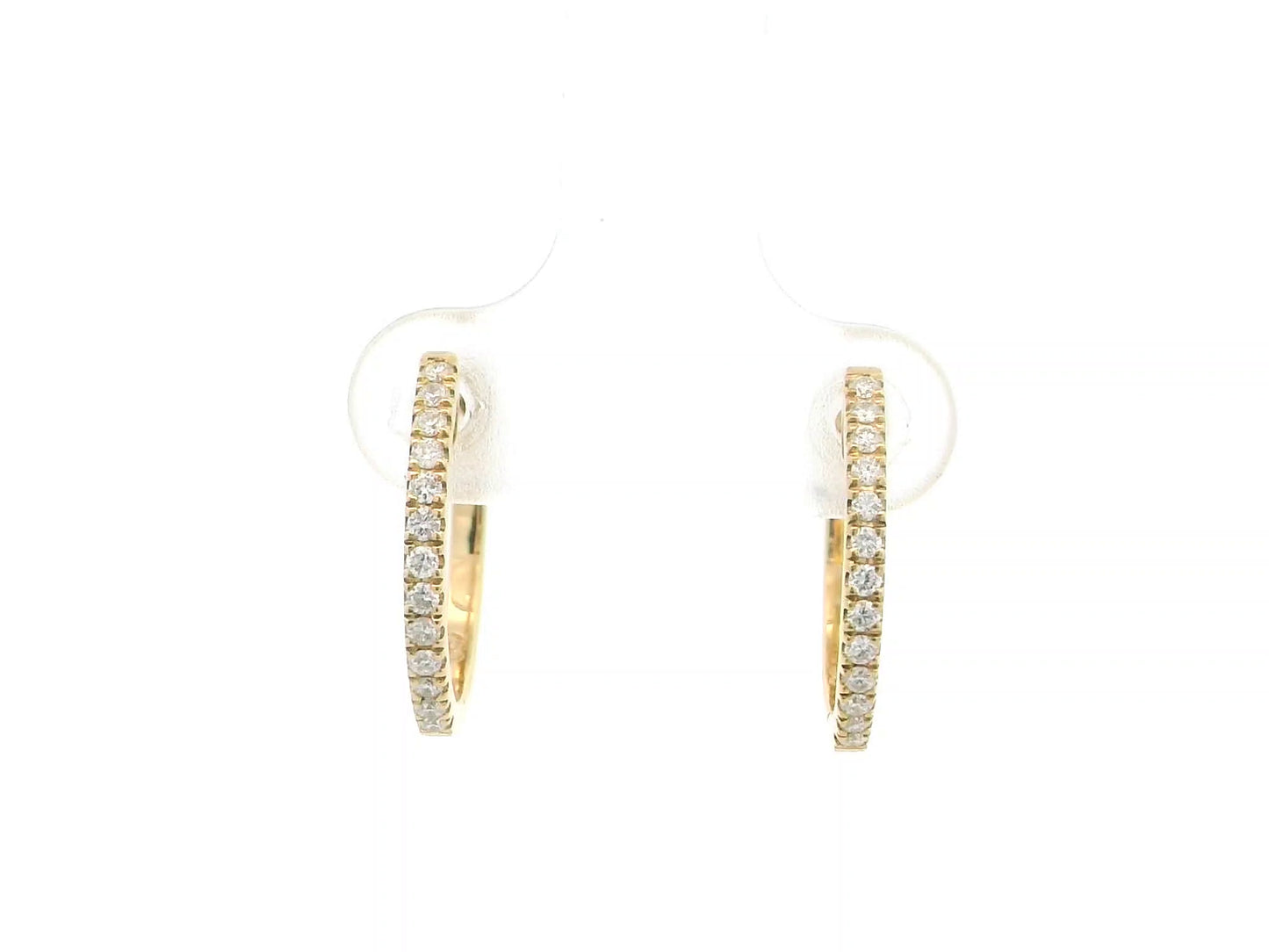 18K yellow gold diamond hoop earrings with slim minimalist design and natural diamonds