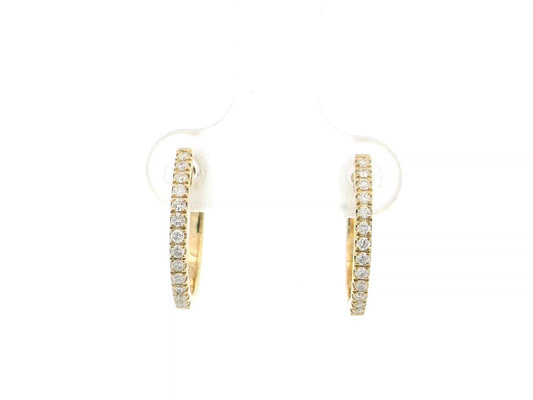 18K yellow gold diamond hoop earrings with slim minimalist design and natural diamonds