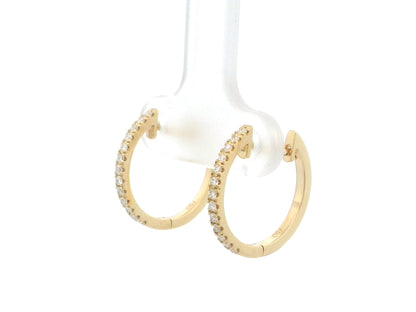 18K yellow gold diamond hoop earrings with slim minimalist design and natural diamonds