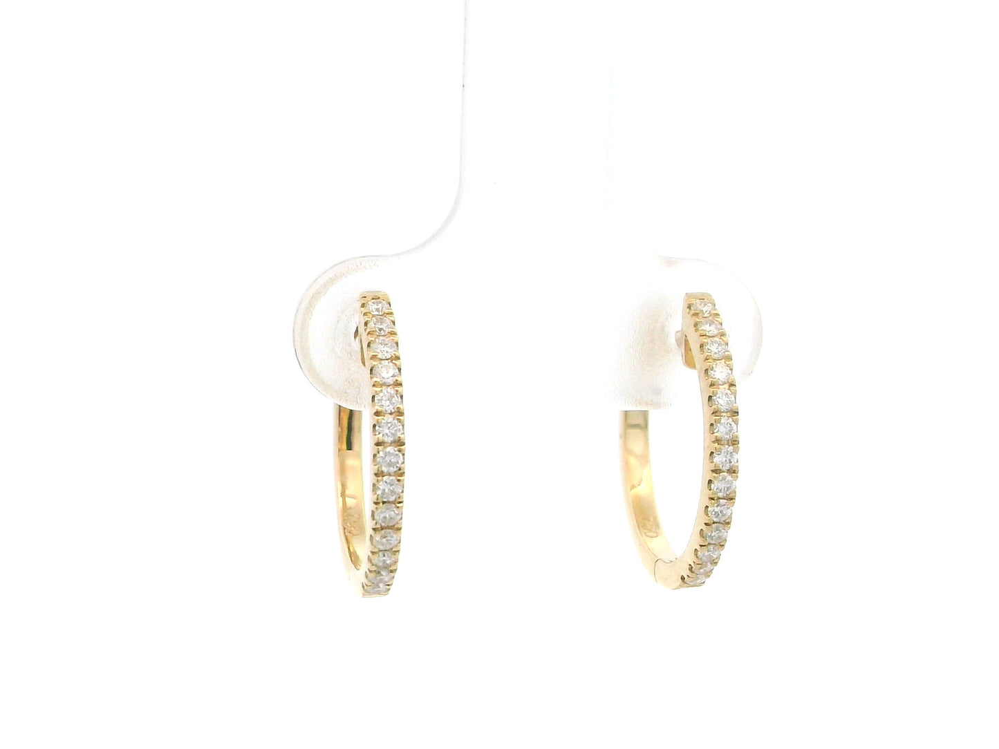 18K yellow gold diamond hoop earrings with slim minimalist design and natural diamonds