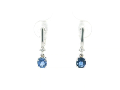 Blue sapphire and diamond drop earrings in 18K white gold