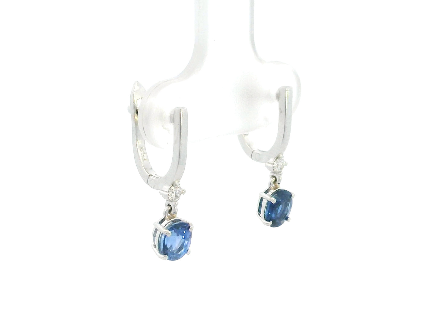 Blue sapphire and diamond drop earrings in 18K white gold